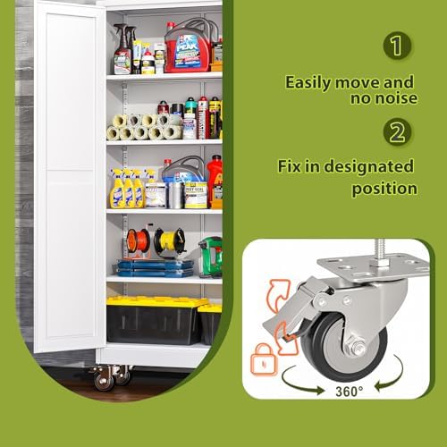 75-Inch Metal Garage Storage Cabinet with Wheels, Locking Doors and Shelves