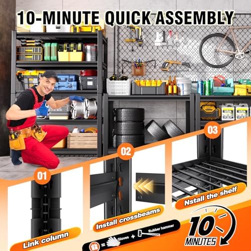 2 Pack Storage Shelves, 2500lbs Garage Shelving,Adjustable Heavy Duty Shelving Unit,5T Tall Garage Shelves，Metal Standing Shelf Units,Utility Rack For Kitchen Warehouse Industrial Basement 71*35*16