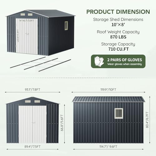 Breezz Outdoor Steel Storage Shed with Floor Frame, 10 x 8 ft