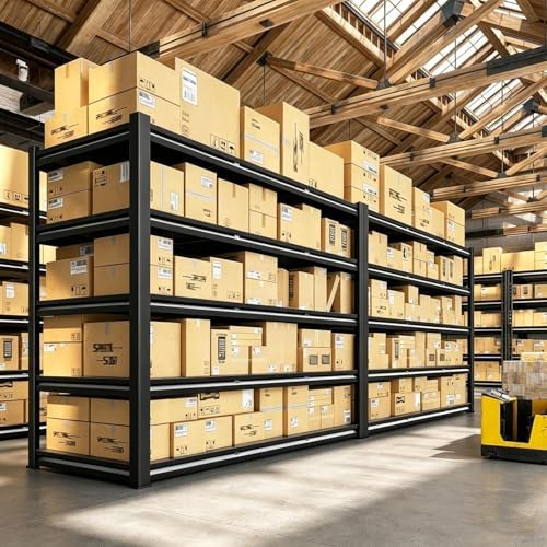 46''W Garage Shelving Heavy Duty Metal Storage Shelves Series, Large Industrial 4tier Shelving Unit for Basement, Business, Factories, Commercial, Warehouse and Workshop (54''Hx46''Wx20''D, Black)