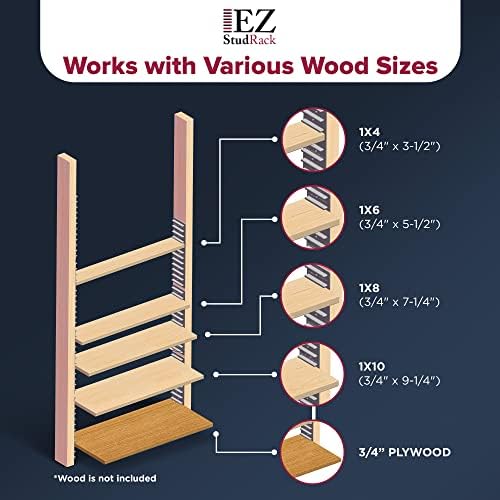 Made in USA | EZStudRack Adjustable Between Stud Shelf Bracket | Shelf Brackets for Wall Mounted Shelf | Shelving Brackets for Home | Garage Shelf Brackets- Wood Not Included- 32Pack (16 Pair) Gray
