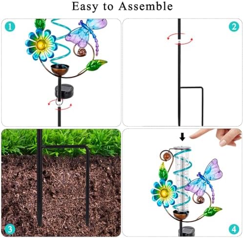 Solar Rain Gauge Outdoor, Dragonfly Rain Gauges for Yard