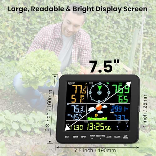 Home Weather Station with Rain Gauge and Wind Speed, Weather Stations Wireless Indoor Outdoor with Rain Gauge Outdoor, Forecast, Temperature, Humidity, Moon Phase, Alarm Clock(No WiFi)