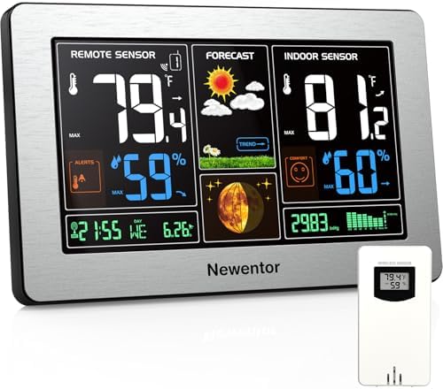 Newentor Weather Station Wireless Indoor Outdoor Thermometer,Sliver,1Sensor
