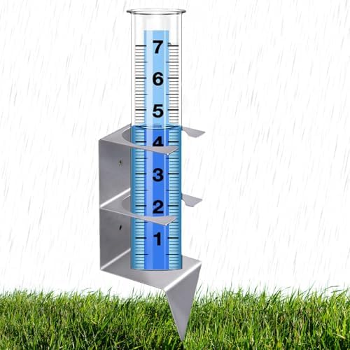 Glass Rain Measuring Gauge - Outdoor Weather Collector Stake, Reusable Snow Reader | Freeze Resistant Observation Tool with Markings for Lawn Yard Patio Garden Pathway, Outdoor, Portable with Proof