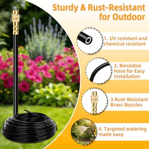 200FT Drip Irrigation System, 2026 Upgrade Garden Watering Kit with 32pcs 360° Adjustable Copper Nozzles, High-Flow DIY Sprinkler System for Large Gardens, Farms, Greenhouses, Lawns (200 ft)