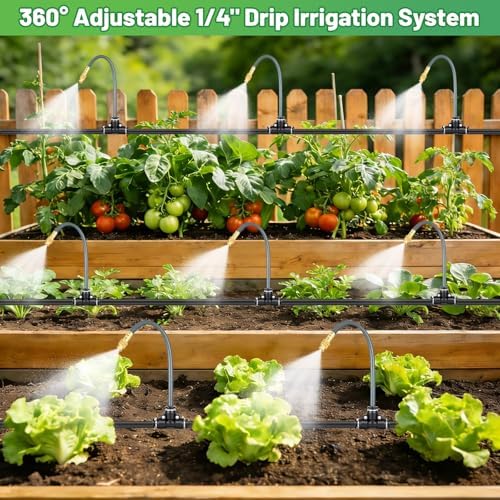49.2Ft 1/4" Drip Irrigation System 360° Watering Misting System