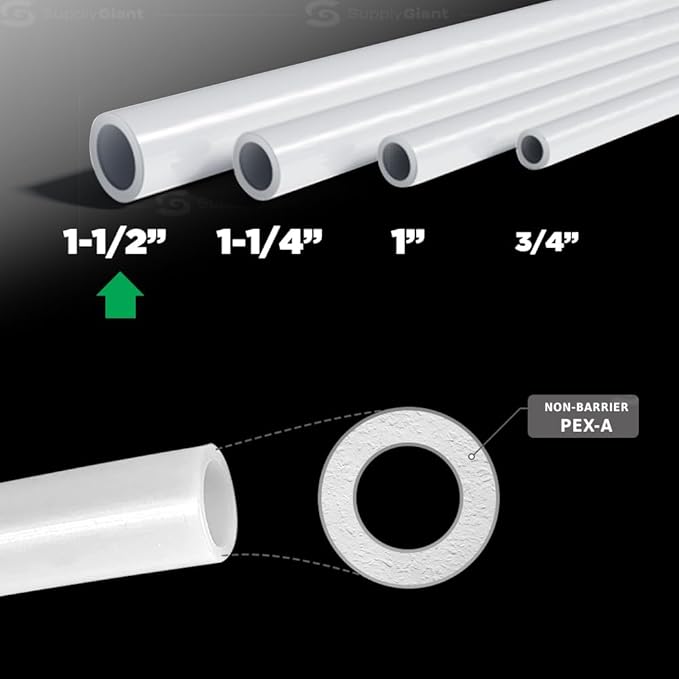 Pex-A Tubing 1-1/2 Inch x 100 Ft Coil, Non-Barrier Pipe for Potable Water, Flexible Water Tubing for Plumbing, White