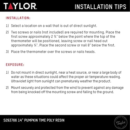 Taylor Pumpkin Time Poly Resin Indoor and Outdoor Clock and Thermometer, Home Decor for Garden, Patio, Pool, and Indoor Areas, 14-inch, Orange