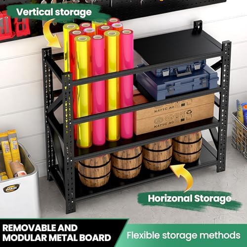 4-Tier Heavy Duty Garage Shelving,Industrial Shelving for Home & Business,Garage Storage Racks Heavy Duty Steel Shelves,Ultra-Wide Metal Rack for Garage Walls,Workshop,Office,Basement