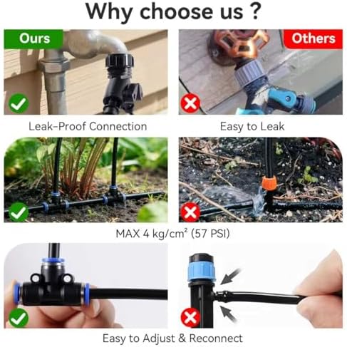 Drip Irrigation System 100FT 1/4" (17PCS Nozzles) for Garden, 83 PCS Leak-Proof Garden Watering System, 360° Adjustable Automatic Plant Water Kit for Raised Beds, Greenhouse, Lawn, Patio, Yard