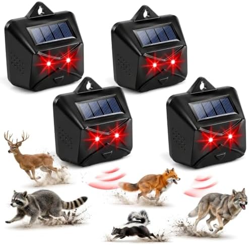 4 Pack New Solar Nocturnal Animal Repeller Outdoor Coyote Deterrent with Auto Activate Predator Eyes Animal Deterrent Predator Lights for Chicken Coop, Yard & Garden,Scare Raccoon Skunk Deer Fox