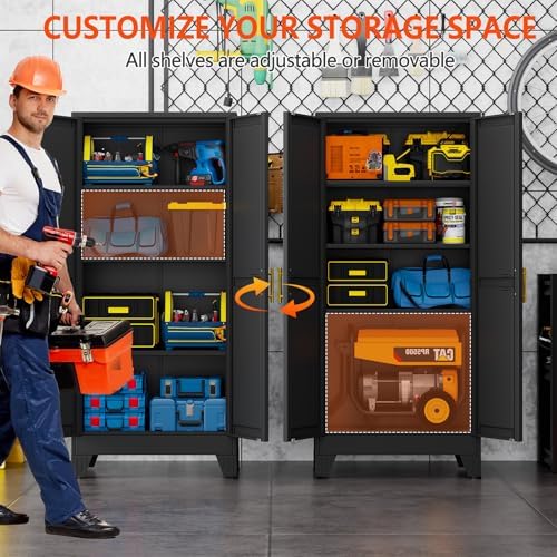 GAIOUS 61''Tall Metal Garage Storage Cabinet,File Cabinet with Door and Adjustable Shelves, Outdoor Steel Tool Cabinet for Home,Office,Warehouse,Garage,Black