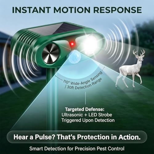 2 Pack Upgraded Sonic Fortress Pro Deer Repellent Cat Deterrent Solar Ultrasonic Animal Repellent Outdoor with Motion Sensor Strobe Light for Skunk Rabbit Raccoon Squirrel Fortress Pro for Yard Garden