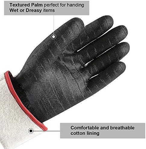 932°F Extreme Heat Resistant Gloves for Grill BBQ,Aillary Waterproof Long Sleeve Pit Grill Gloves for Fryer, Baking, Oven,Smoker,Fireproof, Oil Resistant Neoprene Coating（14-Inch ）