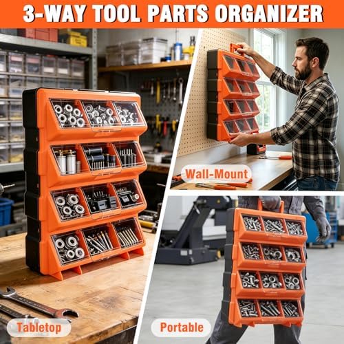 Tool Box Organizer,12-Compartment Portable Small Parts Organizer