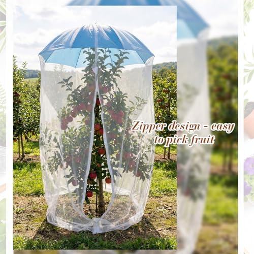 Novabright 2 Pack 25.9 in Large Plant Umbrella with 3.9 x 2.2 ft Net Adjustable Umbrella Shade Cover Mesh Plant Enclosure for Bird Pest Protection Guard Outdoor Indoor Garden Beds