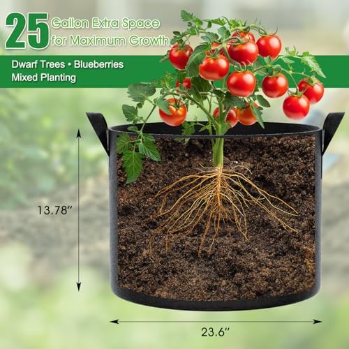 FEED GARDEN 25 Gallon Plant Grow Bags 8 Pack 300G Fabric Pots with Handles