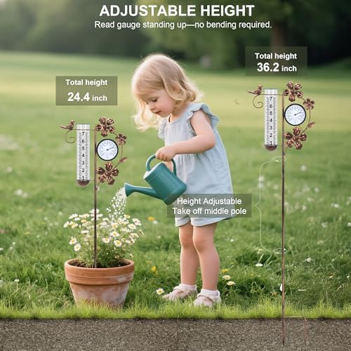 shumi Rain Gauge Outdoor with Thermometer, Decorative Bird Rain Gauge