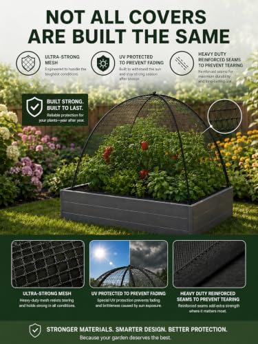 NuVue Products 32109 Pop-Up Garden Netting Pest Guard Cover with Ground Spikes, Mesh Plant Cover Tent for Pest and Animal Control, Black, 52" x 52" x 54"