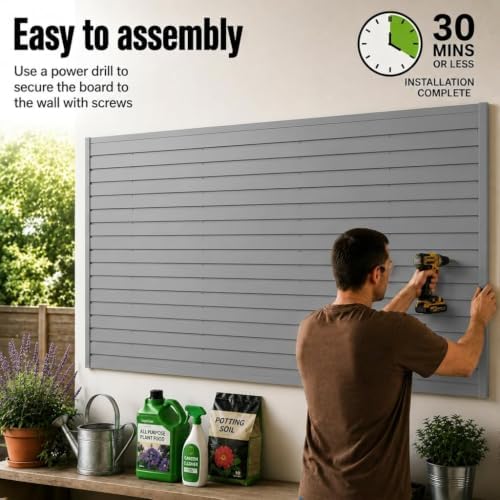 SMARTSTANDARD Gray Slatwall Panel Set, Wall Organizer for Garden Storage