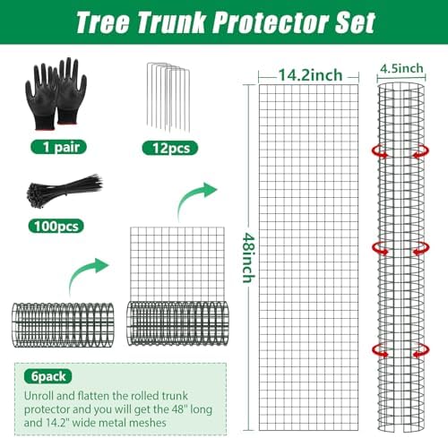 UQM 48 Inch Tree Trunk Protector, 6 Pcs Metal Tree Guards Trunk Protector