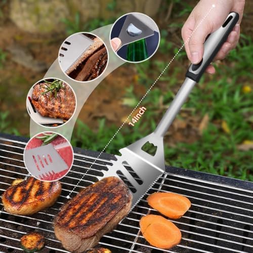 BBQ Grill Tool Set BBQ Grilling Accessories Set 8PC Barbecue Grill Tools Utensils Set for Outdoor with Spatula, Fork, Brush, Tongs, Seasoning Bottle Grilling Gifts for Men Dad