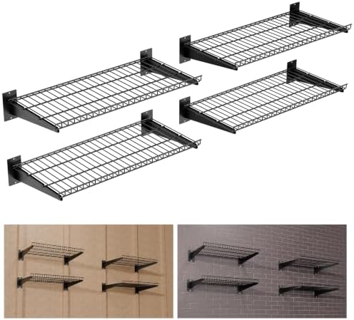 Garage Wall Shelving 24"x12" 4-Pack, Wire Wall Shelves, Black