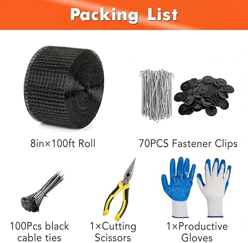 8in x 100ft Solar Panel Bird & Critter Guard Kit, Includes 70 Fastener Clips, 100 Cable Ties, Gloves, Pliers & PVC Coated Wire Mesh for Bird, Critters Control