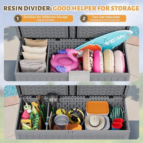 Flamaker Resin Deck Box 270 Gallon, XXL Waterproof Storage Box with Divider
