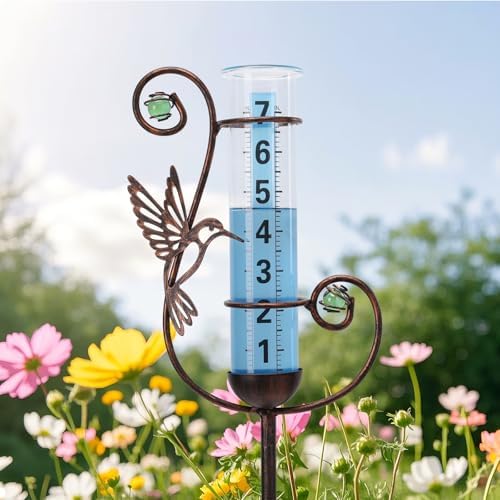 Rain Gauge Outdoor, Hummingbird Rain Gauges for Yard Patio Lawn Decor