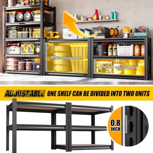 3-Pack Heavy Duty Garage Shelving for Whole Home, Warehouse & Workshop Organization, 71" H x 35" W x 15.7" D Adjustable 5-Tier Metal Storage Rack for Tools, Storage Bins & Bulk Items