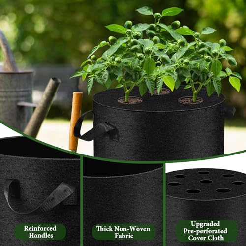 3Pack 10Gallon Grow Bags with Planting Holes,Planting Bags, Plant Grow Bags
