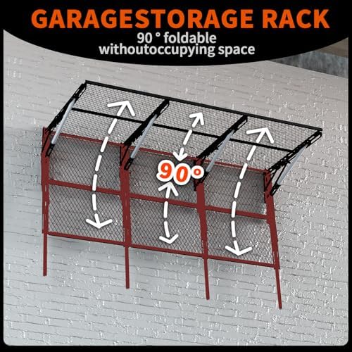 Heavy Duty Foldable Garage Storage Shelves Wall Mounted Metal Rack Unit Organizer with Removable Edge Barriers, Adjustable System for Corner Wall Use, 52.76 Inch Long 24.45 Inch Large