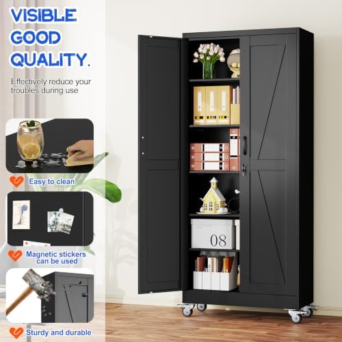 GAIOUS 74.8" Tall Metal Storage Cabinet with Lock and Wheels, File Cabinet