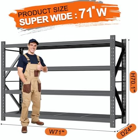 Metal Garage Shelving Unit, Heavy Duty Adjustable Industrial Storage Shelves, Steel Storage Rack for Garage, Warehouse, Basement, Black, 70.1" H x 71" W x 24" D, 10 Pack