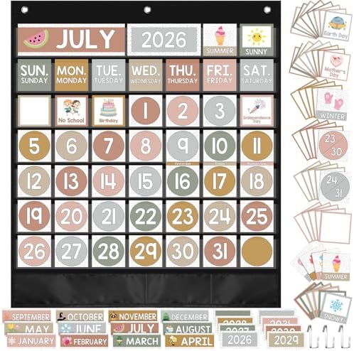 Sinload Classroom Calendar Pocket Chart Black, Boho