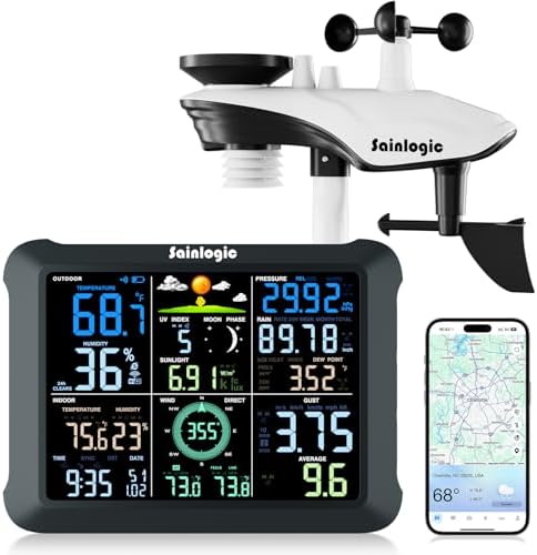 Sainlogic 14-in-1 WiFi Smart Weather Station with 24H/ 7Days Accurate Weather Forecast by Weatherseed® AI, 8.5" Large Display,UV,Sun Light,Rain Gauge,Wind Gauge,2-Year Data Storage & Export(Only 2.4G)