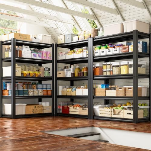 Raybee Storage Shelves 2000LBS Garage Shelving Heavy Duty, 5-Tier Adjustable Garage Shelves, Metal Shelving for Garage, Basement, Warehouse, Pantry, 72" H x 31.5" W x 16.5" D, 2PC, Black