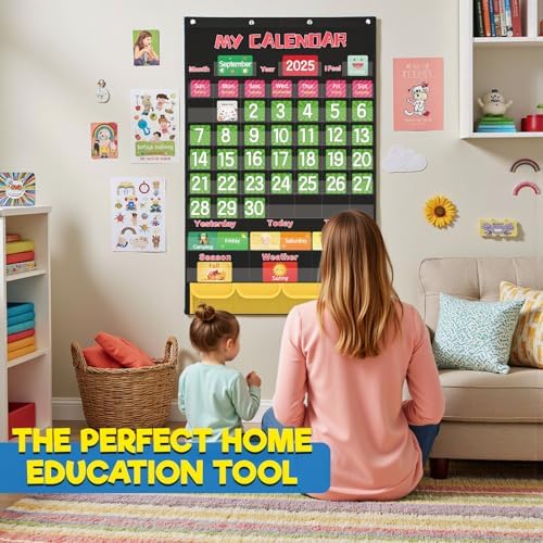 Classroom Black Calendar Pocket Chart for Elementary with 144 Cards