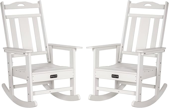 nalone Outdoor Rocking Chairs Set of 2, Oversized Porch Rocker Chair for Adult, All-Weather Resistant Patio Rocking Chair for Garden Lawn(White)