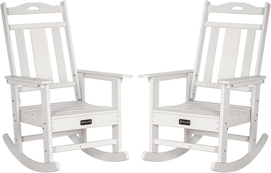 nalone Outdoor Rocking Chairs Set of 2, Oversized Porch Rocker Chair for Adult, All-Weather Resistant Patio Rocking Chair for Garden Lawn(White)