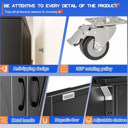 GAIOUS 73.6" Tall Metal Storage Cabinet with Lock and Wheels, File Cabinet