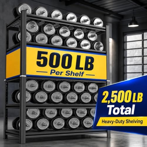 Wire Garage Shelving, 36" W×16" D×72" H Metal Storage Shelf, 2-in-1 5-Tier Adjustable 2500 lbs Heavy Duty Shelves Unit, Upgraded Reinforced Double-Layer Columns for Garage Basement Kitchen
