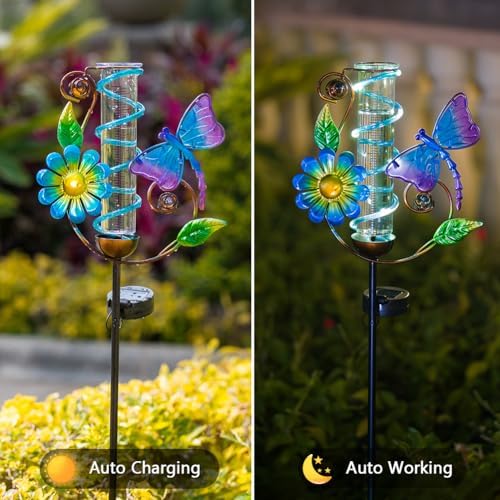 Solar Rain Gauge Outdoor, Dragonfly Rain Gauges for Yard