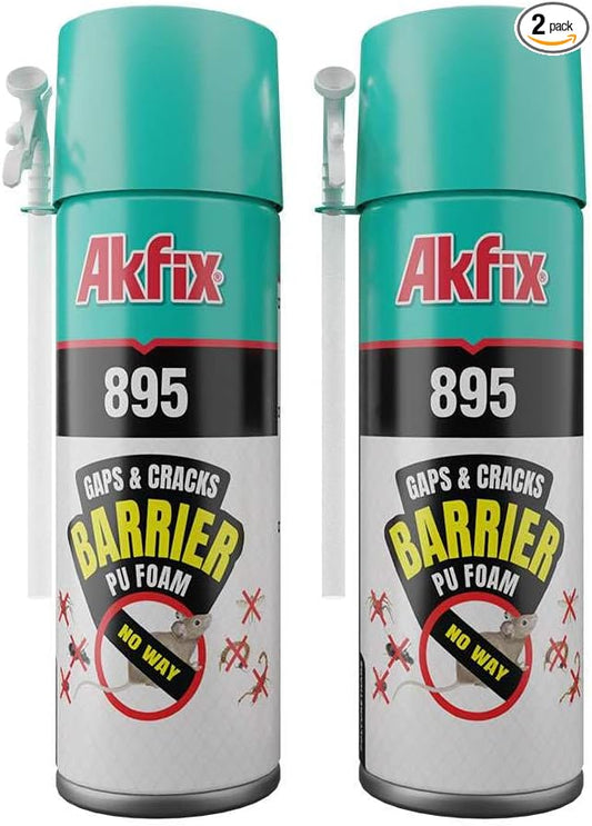 Akfix 895 PestBlocker Insulation Spray Foam (2x12 Oz.) - Gap Filler, Gaps & Cracks Barrier, Hole Blocker, Polyurethane Expanding Foam Spray for Barrier, Gaps Cracks Filler | 12 Oz. 2 Pack