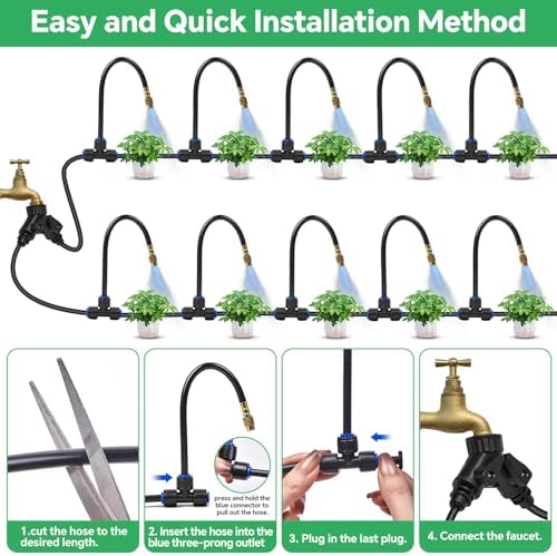 33Ft 1/4" Drip Irrigation System for Garden – Automatic Atomizing Sprinkler System for Outdoor Plants Raised Bed, Yard, Potted Plants & Lawn