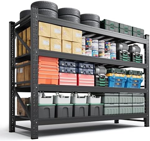 Letaya 6000LBS Storage Shelves Heavy Duty,79" W Garage Shelving Units, 4 Tier Adjustable Utility Rack Shelf,Large Metal Industrial Shelves,for Shop,Warehouse,Basement,Black (79" W x 24" D x 79" H)