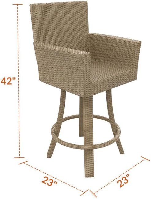 Covers & All Universal 25" Counter Height Swivel Bar Stools, 8 mm Jacobean Flat Wicker Patio Furniture with Smooth Swivel Motion, Durable Outdoor Furniture for Deck & Poolside (23" L x 23" W x 42" H)