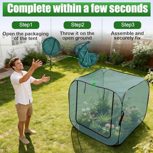 1 Pack 47 x 47 x 43in Pop-Up Garden Mesh Plant Cover with Zipper and Stakes